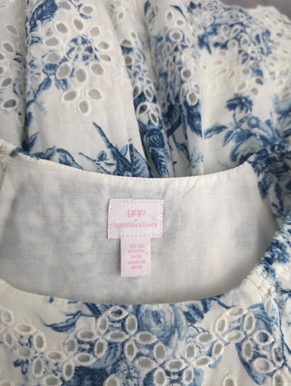 Gap × LoveShackFancy Baby Floral Eyelet Dress in White and Blue Floral Print